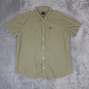 RVCA Button Down Shirt Mens XL Olive Green Slim Fit Micro Print NWOT